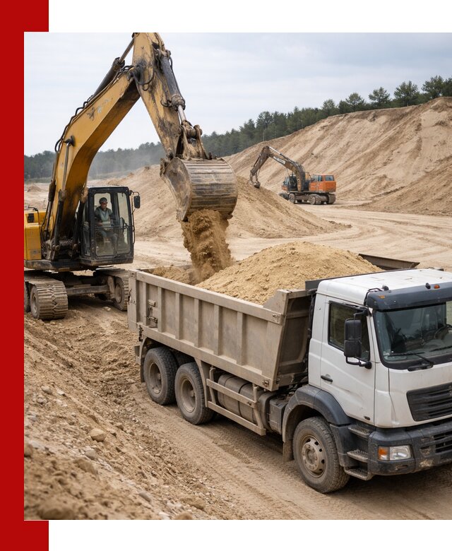 Доставка карьерного песка с самосвалами и разгрузкой в Калининграде