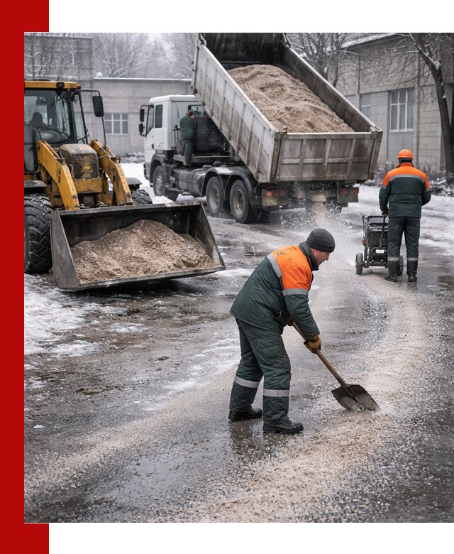 Реагент против гололеда с доставкой и нанесением в Калининграде
